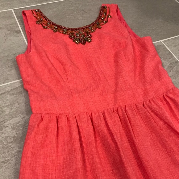 Ellen Tracy beaded woven v-neck a-line dress  4 - Picture 1 of 7